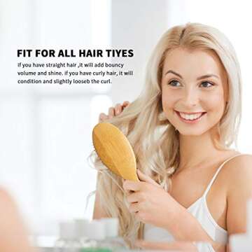 Natural Boar Bristle Wooden Bamboo Paddle Brush - Best Detangler for Women & Men's Curly and Thick Hair, Anti-Static, Reduces Hair Breakage