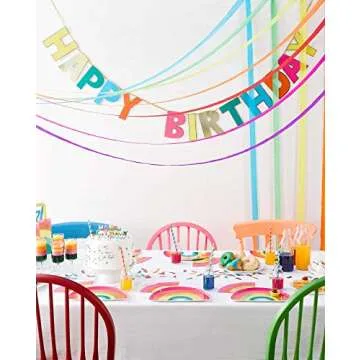 Talking Tables RAIN Happy Birthday Rainbow Shaped Plates Party Decorations, Pack of 12, Width 24cm, 9", Gold Foil and Mixed Colors