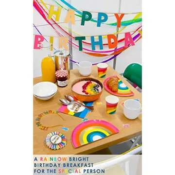 Talking Tables RAIN Happy Birthday Rainbow Shaped Plates Party Decorations, Pack of 12, Width 24cm, 9", Gold Foil and Mixed Colors