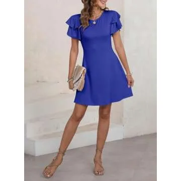 Dokotoo Blue Sundresses Dresses for Women Summer Spring Fashion 2025 Holiday Casual Plus Size Ruffle Sleeveless Womens Sun Dresses Tank Dress Cruise Outfits Mini Dress