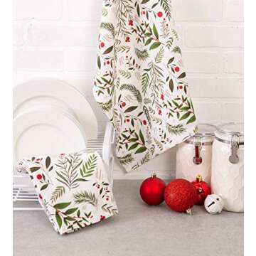 DII Christmas Kitchen Towel Set, Floral Tea Towels for Baking, Cleaning, Entertainment & Cooking, 18x28, Holiday Sprigs, 2 Piece