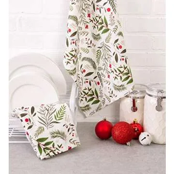 DII Christmas Kitchen Towel Set, Floral Tea Towels for Baking, Cleaning, Entertainment & Cooking, 18x28, Holiday Sprigs, 2 Piece