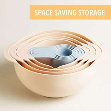 Table Concept Mixing Bowls Set with Measuring Cups and Spoons Set, Sieve Sifter Colander Strainer, Food Storage Bowls - 8 Piece Kitchen Accessories Set