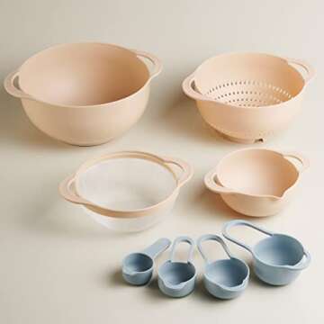 Table Concept Mixing Bowls Set with Measuring Cups and Spoons Set, Sieve Sifter Colander Strainer, Food Storage Bowls - 8 Piece Kitchen Accessories Set