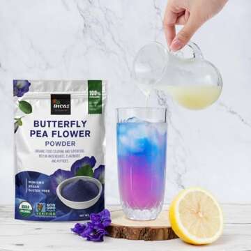 INCAS 100% USDA Organic Butterfly Pea Flower Powder (4 Ounce) | Organic Blue Matcha Tea | Non-GMO Verified Extract from Thailand | Organic Blue Food Coloring | Adaptogenic Raw Culinary | Vegan