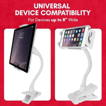 Macally Clip On Tablet Holder | Gooseneck iPad Holder for Bed, Stroller, Airplane, Desk (Universal T...