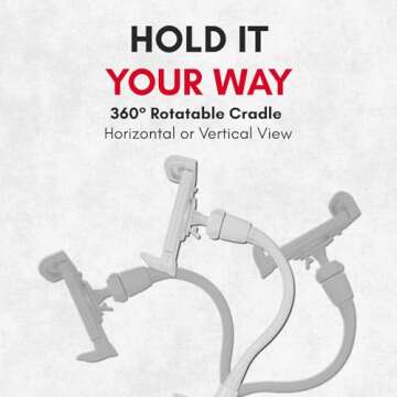 Macally Clip On Tablet Holder | Gooseneck iPad Holder for Bed, Stroller, Airplane, Desk (Universal Tablet Compatibility) Strong and Secure iPad Arm Mount, Tablet Clamp Mount, Kindle Holder