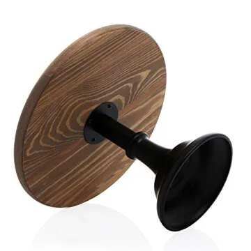 MyGift 12-Inch Round Burnt Brown Wooden Cake and Dessert Pedestal Display Stand with Black Base for Wedding, Birthday Party and Everyday