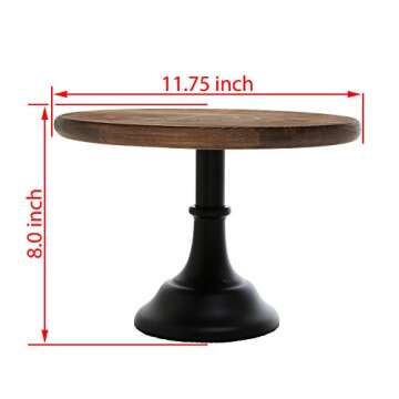 MyGift 12-Inch Round Burnt Brown Wooden Cake and Dessert Pedestal Display Stand with Black Base for Wedding, Birthday Party and Everyday