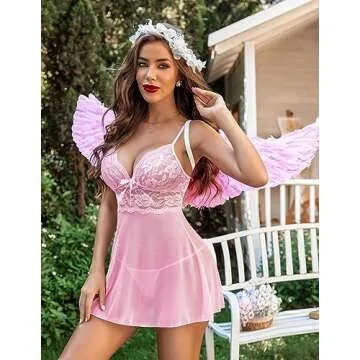 Avidlove Lace Babydoll Lingerie for Women Pink Large