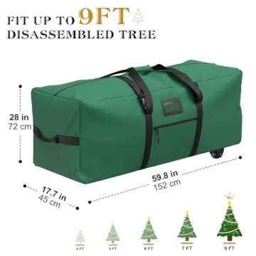 Patiobay Rolling Christmas Tree Storage Bag 9 Ft Xmas Artificial Disassembled Trees, 600D Waterproof...
