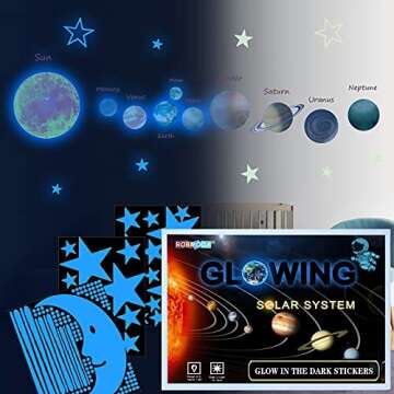 Blue Glow in The Dark Solar System Wall Decals,158 pcs Ceiling Light Stars and Moon Decoration, Planet Decor for Kids Boys Bedroom, Starry Sky Stickers for Nursery