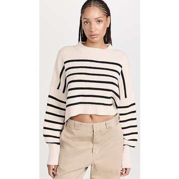 Free People Women's Stripe Easy Street Crop Pullover, Pearl Combo