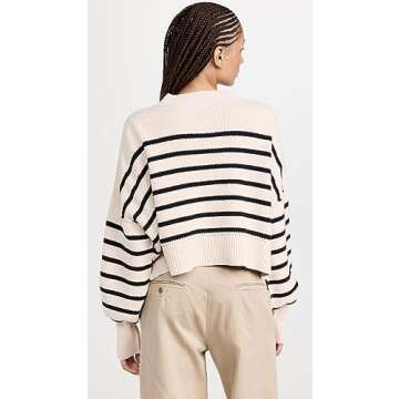 Free People Women's Stripe Easy Street Crop Pullover, Pearl Combo