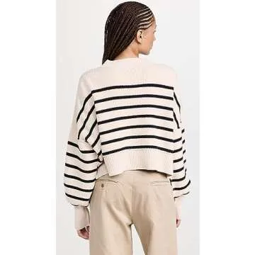 Free People Women's Stripe Easy Street Crop Pullover, Pearl Combo