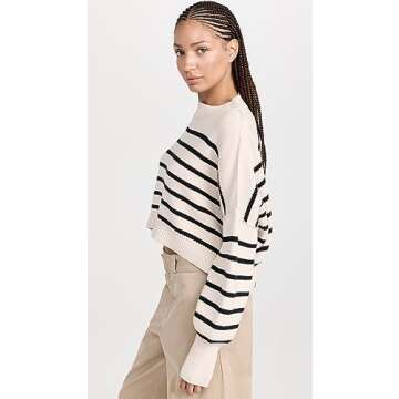 Free People Women's Stripe Easy Street Crop Pullover, Pearl Combo