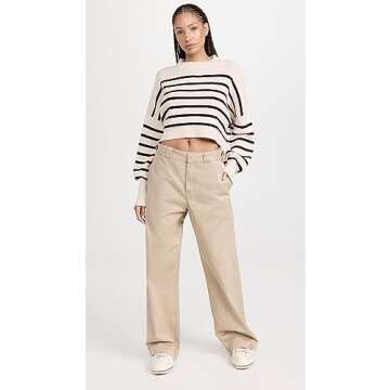 Free People Women's Stripe Easy Street Crop Pullover, Pearl Combo