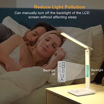 Juylux Desk Lamp, LED Desk Lamp Eye-Caring with Wireless Charger Support Fast Charging, Memory Function, Reduce Light Pollution, Phone Holder, Adjustable Foldable Reading Table Light for Home, Office