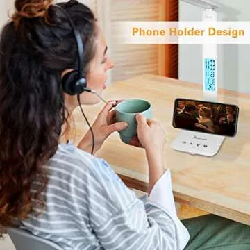 Juylux Desk Lamp, LED Desk Lamp Eye-Caring with Wireless Charger Support Fast Charging, Memory Function, Reduce Light Pollution, Phone Holder, Adjustable Foldable Reading Table Light for Home, Office