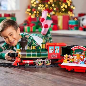 Disney Store Official Mickey Mouse and Friends ''Making Christmas Magical'' Electric Train Set - 35 Piece - Remote Control Model Train Set with Sound Effects and Tracks
