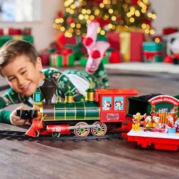 Disney Store Official Mickey Mouse and Friends ''Making Christmas Magical'' Electric Train Set - 35 Piece - Remote Control Model Train Set with Sound Effects and Tracks