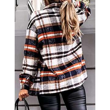 Dokotoo Classic Plaid Button Up Shirts for Women Roll Up Long Sleeve Flannel Tops