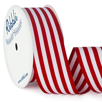Ribbli Red and White Striped Grosgrain Ribbon,1-1/2-Inch x10-Yard,Use for 4th of July,Christmas Gift...