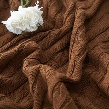 Adory Sweety 100% Cotton Decorative Knit Cable Throw Blanket Super Soft Warm for Couch Chairs Beach Sofa,50 x 60 inch,As Gift with Free Washing Bag (Light Brown)