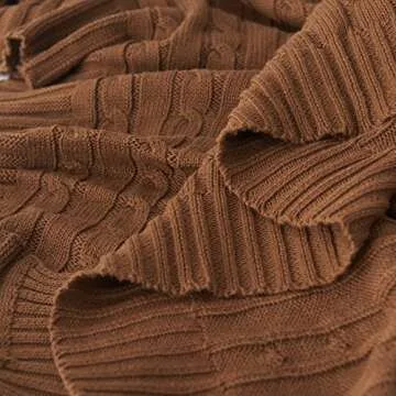 Adory Sweety 100% Cotton Decorative Knit Cable Throw Blanket Super Soft Warm for Couch Chairs Beach Sofa,50 x 60 inch,As Gift with Free Washing Bag (Light Brown)