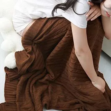 Adory Sweety 100% Cotton Decorative Knit Cable Throw Blanket Super Soft Warm for Couch Chairs Beach Sofa,50 x 60 inch,As Gift with Free Washing Bag (Light Brown)