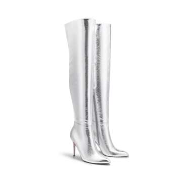 DREAM PAIRS Over The Knee Boots for Women, Women's Thigh High Boots Heel Fall Boots,Size 6.5,Silver,SDOB2404W