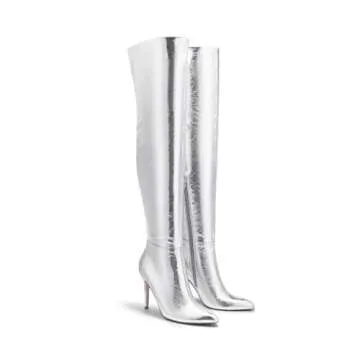 DREAM PAIRS Over The Knee Boots for Women, Women's Thigh High Boots Heel Fall Boots,Size 6.5,Silver,SDOB2404W