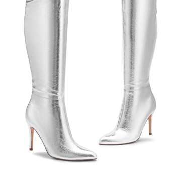 DREAM PAIRS Over The Knee Boots for Women, Women's Thigh High Boots Heel Fall Boots,Size 6.5,Silver,SDOB2404W