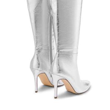 DREAM PAIRS Over The Knee Boots for Women, Women's Thigh High Boots Heel Fall Boots,Size 6.5,Silver,SDOB2404W