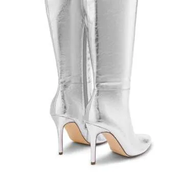 DREAM PAIRS Over The Knee Boots for Women, Women's Thigh High Boots Heel Fall Boots,Size 6.5,Silver,SDOB2404W
