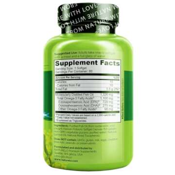 NATURELO Burpless Omega 3 Fish Oil - 1100mg Triglyceride Omega-3, EPA + DHA, Liquid Fish Oil Omega 3...