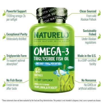 NATURELO Burpless Omega 3 Fish Oil - 1100mg Softgels