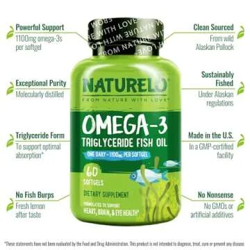 NATURELO Burpless Omega 3 Fish Oil - 1100mg Softgels