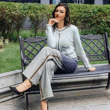 URBAN REVIVO Womens Knit Cardigan Sweaters Casual Open Front Button Down Long Sleeve Cropped Tweed Jacket Trendy 2025 Blue，Small