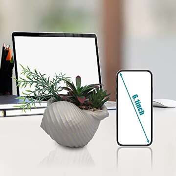 Faux Succulents in Conch Sea Shell Home Decor,Coastal Beach Decorations for Home Bathroom Ocean Seashell Decor Series for Home Beach Decor Theme Party Favors (Without Drainage Hole)