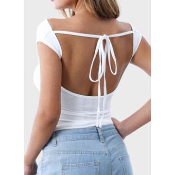 Swahen Sexy Off The Shoulder Backless Tank Top Shirts for Womens Cute Casual Going Out Crop Tops Sli...