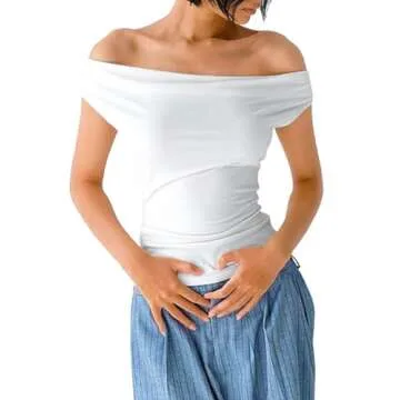 Swahen Sexy Off The Shoulder Backless Tank Top Shirts for Womens Cute Casual Going Out Crop Tops Slim Fitted 2024 Summer White