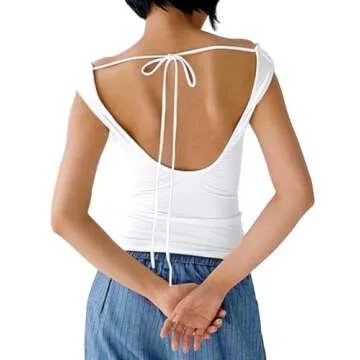 Swahen Sexy Off The Shoulder Backless Tank Top Shirts for Womens Cute Casual Going Out Crop Tops Slim Fitted 2024 Summer White
