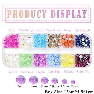 NAISKA 800Pcs Nail Art Rhinestones Set Colorful Flatback Rhinestones Glass Diamantes Gems for Nails ...