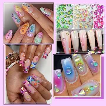 NAISKA 800Pcs Nail Art Rhinestones Set Colorful Flatback Rhinestones Glass Diamantes Gems for Nails Design Sparkly Diamond Beads Gems for DIY Crafts Clothes Tumblers Face Makeup Manicure