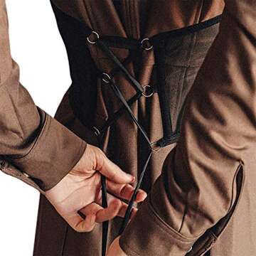 JUMISEE Women See Through Mesh Lace Up Bustier Corset Metal Chain Boned Overbust Waist Cincher Wide Belt