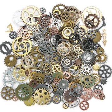 BigOtters 200 Gram Antique Steampunk Gear,Mix Steampunk Wheel Alloy Gear Pendants Charms for Craftin...