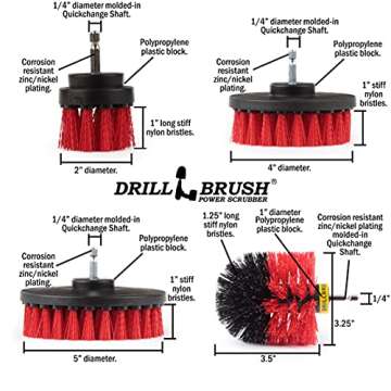 4 Piece Heavy Duty Drill Brush Set - Outdoor Cleaning Kit