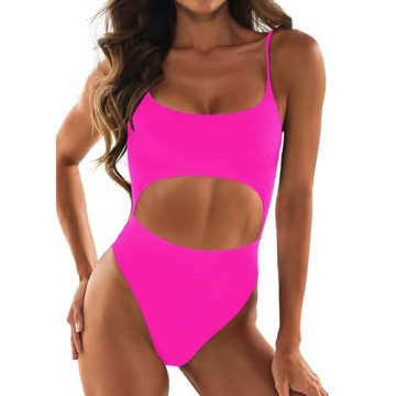 Sexy Pink Cut Out One Piece Swimsuit - High Cut Monokini for Beach & Pool
