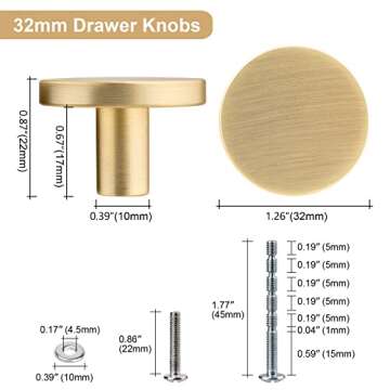 WEAVERBIRD Round Drawer Pull Knobs - 4 Pieces Brushed Gold Zinc Alloy